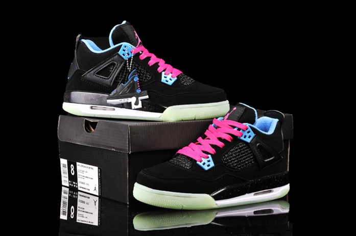 Nike Air Jordan IV 4 rougeoyant retro Femmes chaussures en vente Noir Bleu (2)